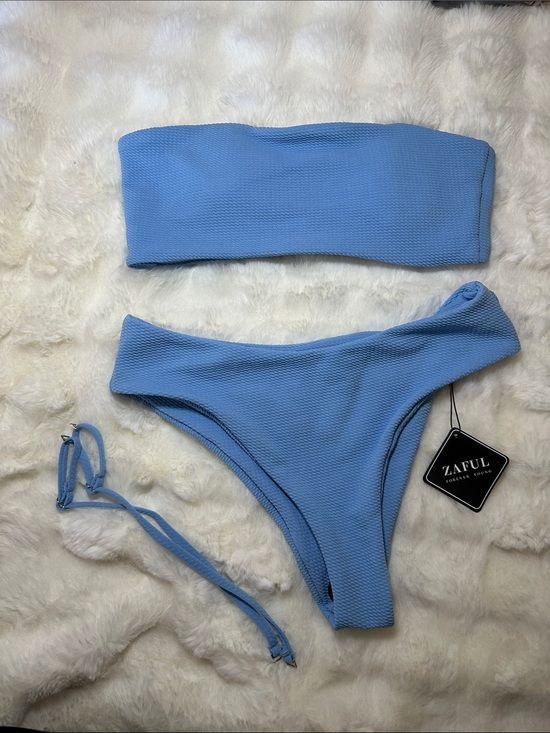 Zaful Other - Zaful Light Blue Textured Bandeau Bikini Set with Removable Straps
